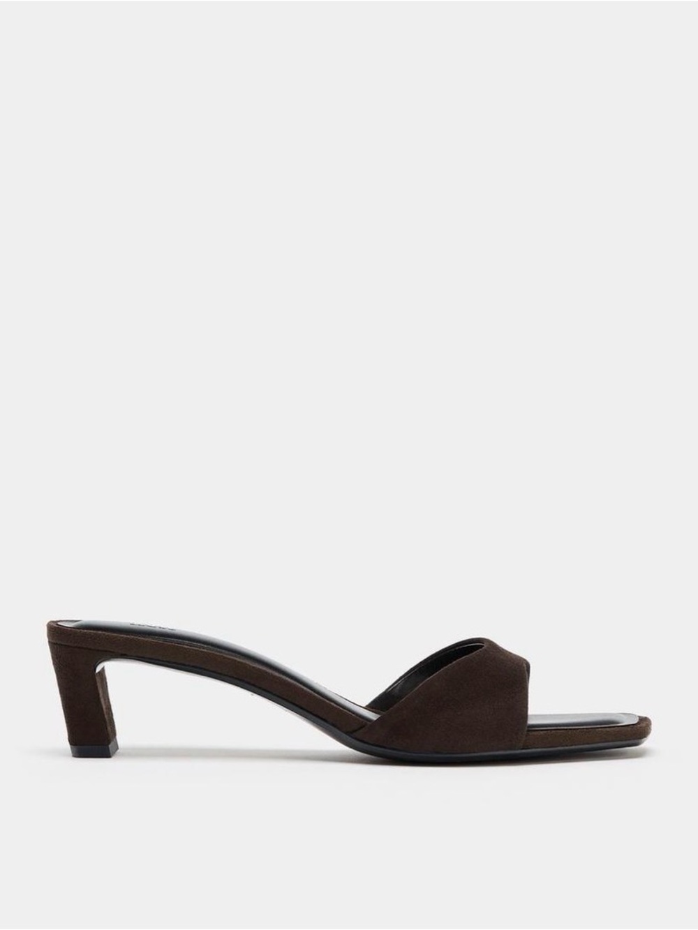 NWT NIB Zara Dark Brown Suede Square-Toe Mid Heel Slide Sandals - Picture 4 of 6